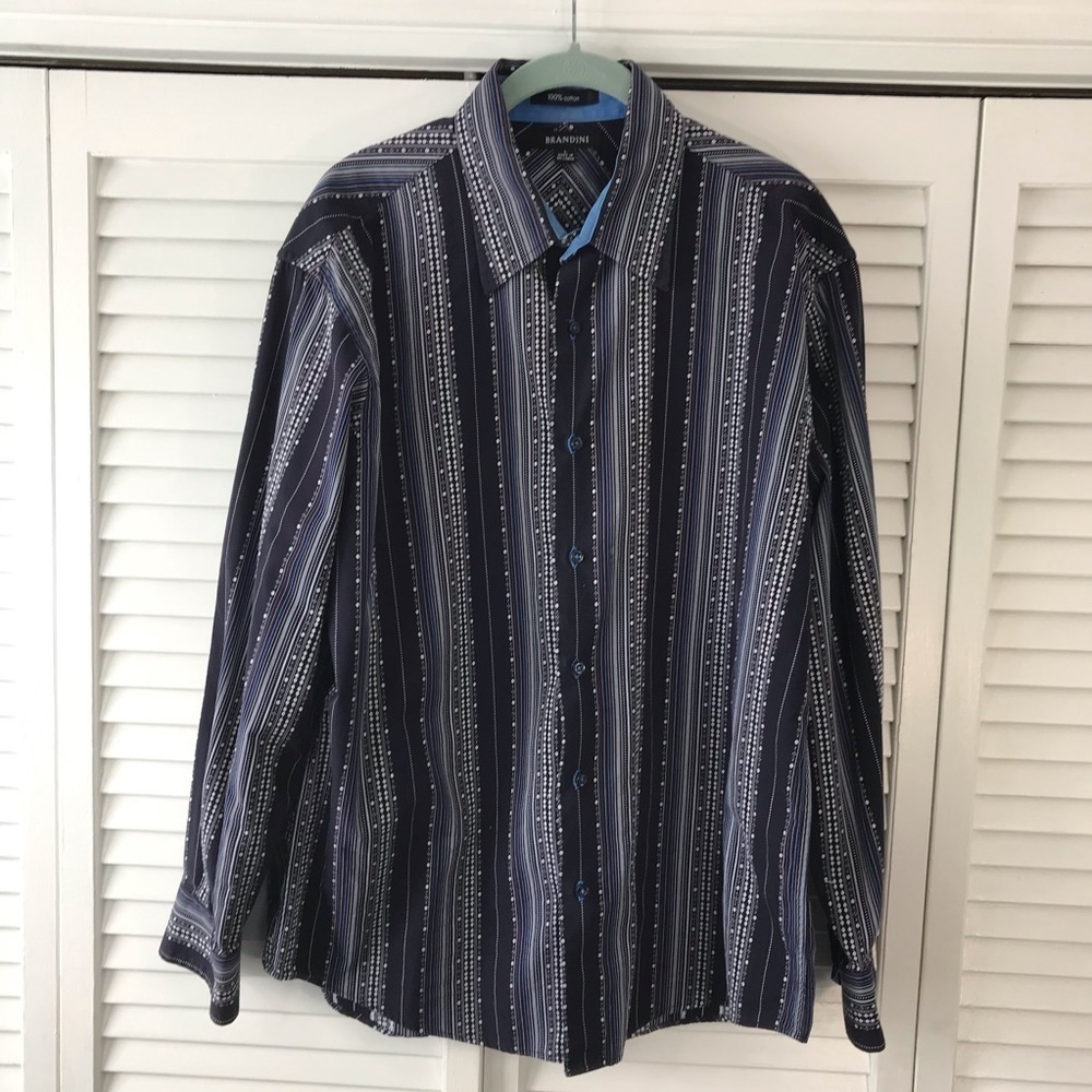 2/$50 BRANDINI Black White Cotton Printed Button Down Shirt Size Large